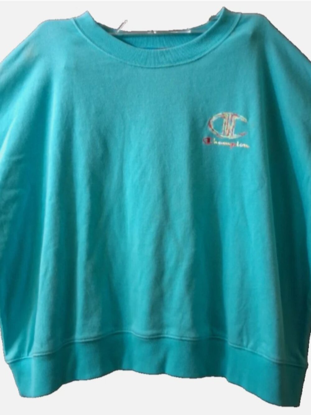 CHAMPION Women's Size XL Blue Cap Net Sleeves Cropped  Crewneck Sweatshirt NWT